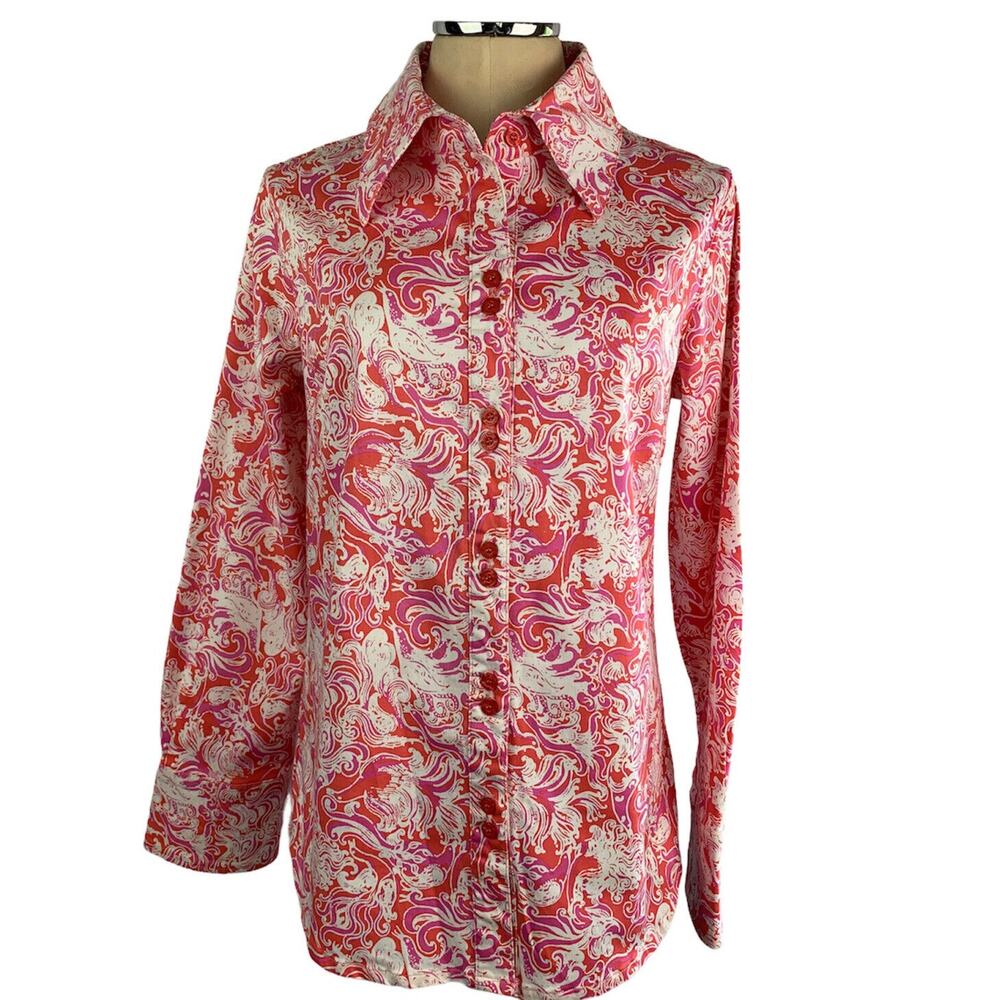 Size 14 Key West Womens Button Up Stretch Cotton Pink Print‎ Jacket